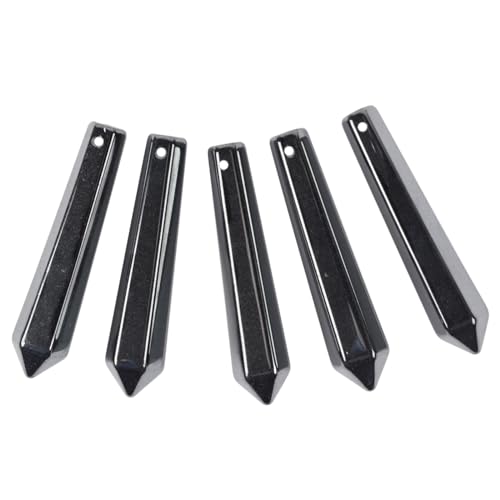 50mm Natural Hematite Hexagonal Wand Jewelry Making Crystal Pointed Chakra Reiki Healing Beads 2mm Hole Drilled(Pack of 5) - color: Hematite