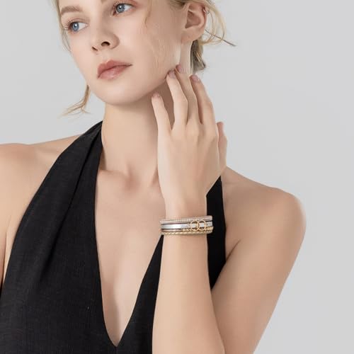 FANCY SHINY Mothers Day Gifts Boho Leather Wrap Bracelet Stackable Infinity Chunky Cuff Bracelets Western Hippie Outfits Jewelry Valentine Gifts for Women - color: Gold/Silver