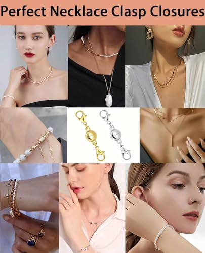 925 Silver Double Lobster Magnetic Necklace Clasps, Magnetic Necklace Clasps and Closures, Double Lobster Clasp Magnetic Jewelry Clasps for Necklaces (4pcs | Gold Silver) - color: 4pcs | gold silver