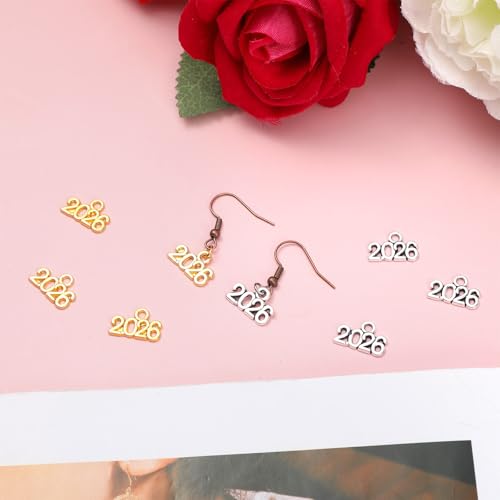 120 PCS 2026 Year Charms, Mini Signet Charms Zinc Alloy Graduation Tassel Pendants for DIY Jewelry Making Necklace Bracelet Keychain Decoration(Gold and Silver)