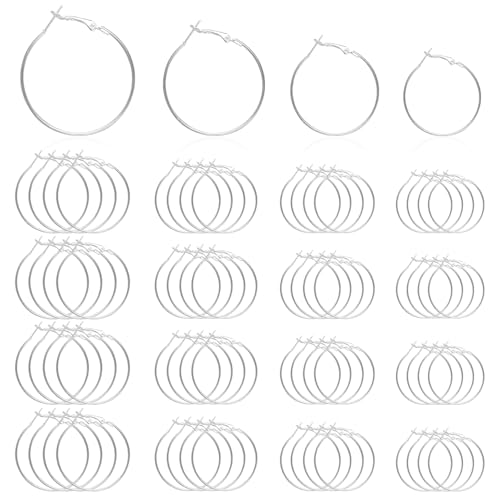 Hoop Earring Findings Stainless Steel Earrings Beading Round Earrings Open Beading Hoop for Jewelry Making DIY Crafts Art Creation (siliver (25/30/35/40mm) - color: siliver (25/30/35/40mm)
