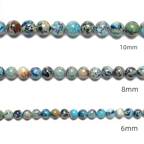 124Pcs (2pcs/Set) 6mm Dark Sky Blue Sea Sediment Jasper Smooth Round Beads Natural Stone Beads AAA Grade Premium Round Gemstone Genuine Real Stone Loose for DIY Bracelet Jewelry String Making