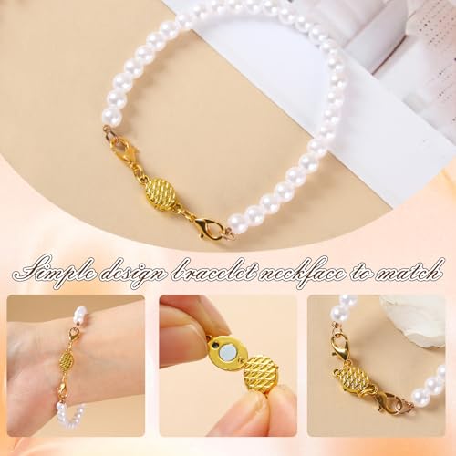 Magnetic Necklace Clasps and Closures-Magnetic Safety Clasp Extender with Lobster Clasps, Pineapple Texture Design, Gold and Silver (6pcs Gold Silver) - color: 6pcs gold silver