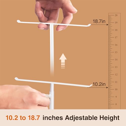 White Necklace Holder Jewelry Organizer Stand – Adjustable Height T‑Bar Jewelry Display with White Marble Base, Necklace & Bracelet Holder, Countertop Jewelry Tree - color: White