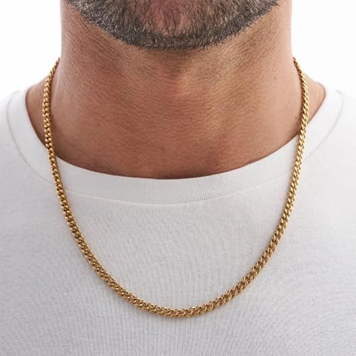4/6mm Cuban Link Chains for Men - Gold/Silver Plated Stainless Steel Miami Curb Chain Necklace - No Tarnish Hip Hop Mens Jewelry, 18"/20"/22"/24" - color: 4MM Gold Chain, size: 22inch