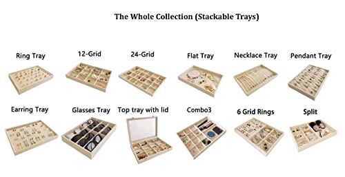 Large Beige Premium Quality Velvet Jewelry Display Box Tray Stackable Practical Trade Show Home Store 6 Grid and Ring - color: 6 Grid Rings