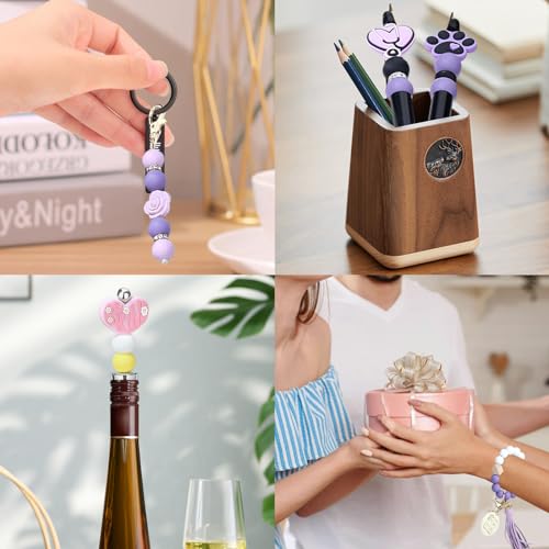 MAIBAOTA 120 Pcs Purple Silicone Beads 15 mm Purple Beads for Keychain/Pens/Bracelet/Necklace Making Focal Beads Loose Rubber Round Silicone Beads Bulk for Craft Making(with Boxed Kits) - color: Purple