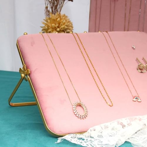 TANG SONG 10.24” Dual-Tone Metal Necklace Display Stand with Velvet Base – Jewelry Holder for Retail & Home (Pink/White) - color: Pink