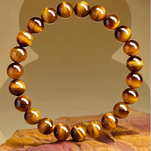 Natural Tiger Eye Stone Bracelet, 8-12mm Healing Energy Gemstone Beads, Elastic Stretch Design for Yoga and Meditation - size: 8MM