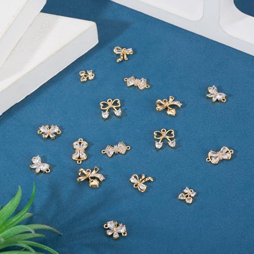 FASHEWELRY Golden Bow Connector Charms Bulk, Christmas Bowknot Link Charms, Infinity Links Geometric Hollow Bezel Pendants for Earring Bracelet Necklace Keychains Jewelry Making - color: 18K Gold Plated-Bowknot