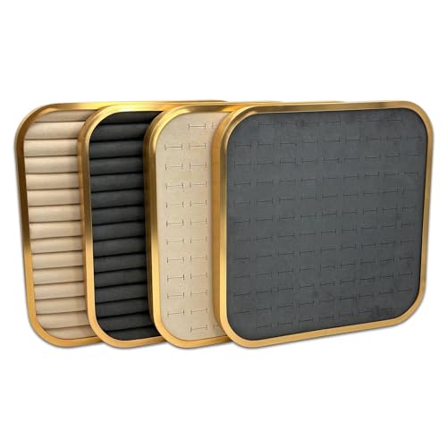 TheDisplayGuys - Aluminum Jewelry Organizer Display Tray - Faux Suede Insert - 104 Ring Holder Slots - Gold/Beige - color: Beige Suede, size: Ring Slots - 104, style: Aluminum - Gold