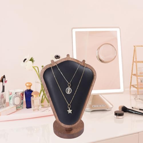 CHGCRAFT Necklace Display Stand Wood Jewelry Holder with PU Imitation Leather Mat Jewelry Necklace Display for Vendors, Black, 3.94x5.9x7.87inch - color: Black