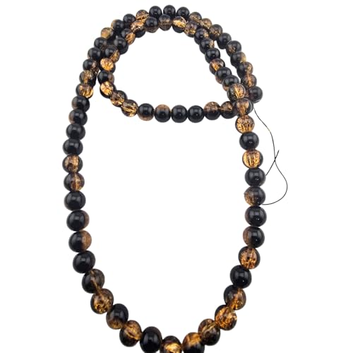 DandS ltd Crackle Lampwork Glass Beads for Jewelry Making, Dark Amber, Vibrant DIY Bracelets, Necklaces, Beading Supplies & Craft Kits for Handmade Jewelry, 80pcs 0.39 inch (10mm), #J254-10 - color: Dark Amber
