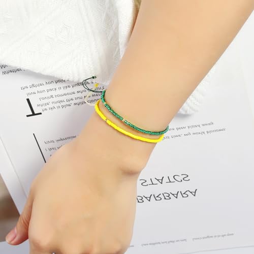 KELITCH Adjustable turquoise bead bracelet single color knitting friendship bracelet fashion jewelry daily wear gift (28 color selection) - color: Green 04V