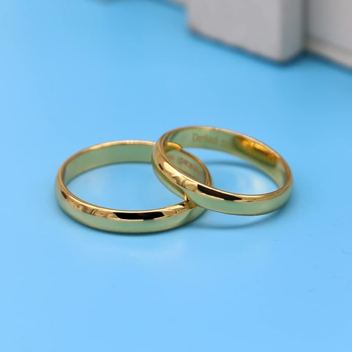 Dankadi Simple Fashion S925 Sterling Silver Ring Smooth Plain Dome Comfort Solid Silver Wedding Ring For Men & Women 3.5 mm 3-13# 24k Real Gold Plated Jewelry