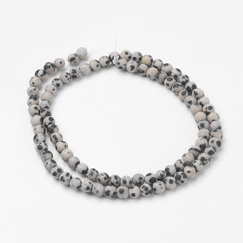 85Pcs Frosted Natural Dalmatian Jasper Beads 4mm Gemstone Beads Round Stone Loose Bead for DIY Bracelets Necklace Earrings Jewelry Making - color: Natural Dalmatian Jasper-Frosted, size: 4mm