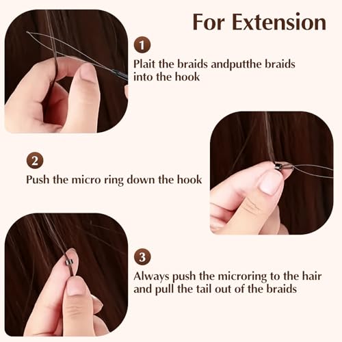 10Pcs Hair Extension Tools, Hair Loop Styling Tool, DIY Pulling Hook Needle Bead Device for Hair Extension Beads and Automatic Needle Threading (Black)