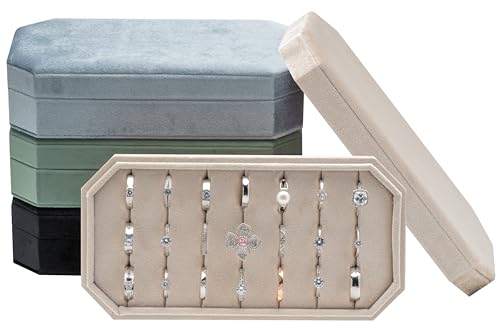 Velvet Ring Organizer Display Tray Jewelry Box Earring Holder Case for Wedding Birthday Christmas Day (Beige) - color: Beige