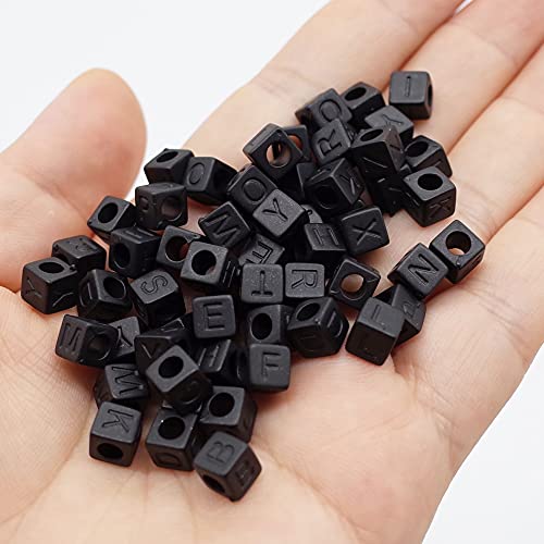 Letter Beads 800pcs Pure Black Matte Letter Cube Beads for DIY Necklace Bracelet (6mm)
