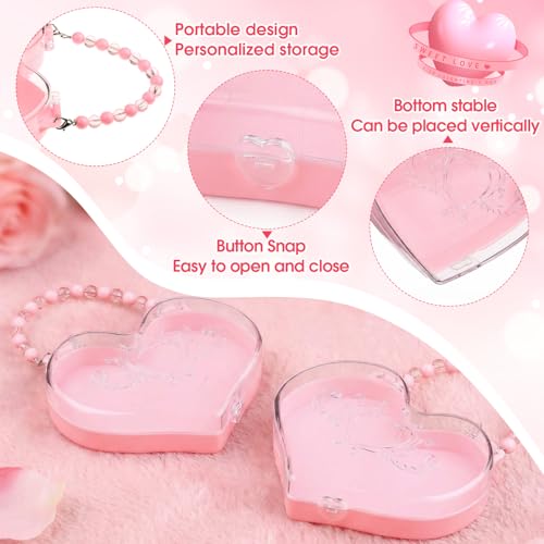 Youyole 6 Pcs Mother's Day Small Heart Box Containers with Handle Reusable Plastic Gift Bag Portable Jewelry Organizer for Flower Gifts Candy Snack Food Party Favor(Pink)