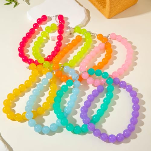 Colorful Chunky Beaded Necklace for Women Acrylic Bead Choker Necklaces Fashion Large Round Beads Necklaces for Women Handmade Summer Jewelry - color: Cyan Beaded Necklace