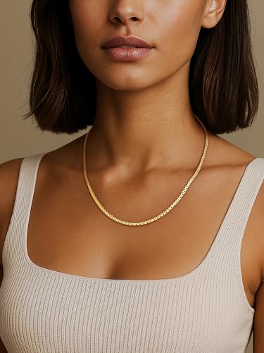 Jewlpire 3mm Flat Link Chain 18K Gold Plated/Black/Silver Chain Necklace for Women, Non-Fading Women's Chains Necklace 16 18 20 22 24 26 Inch - color: 02 - 3mm-18K Gold Plated, size: 16 Inches