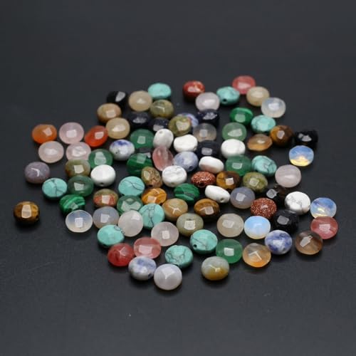 40 Pcs Healing Loose Beads Faceted Oblate Shape Natural Necklace Stone Pendants Crystal Charms for Jewelry Making DIY Craft - color: faceted oblate