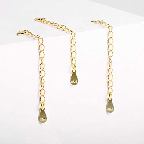 3 Pcs Necklace Extender, 925 Sterling Silver Extension for Jewelry Necklace Bracelet Anklet Extenders for Women Jewelry Making Chains 2 inch, Gold - color: 3 Golden Extension Chains
