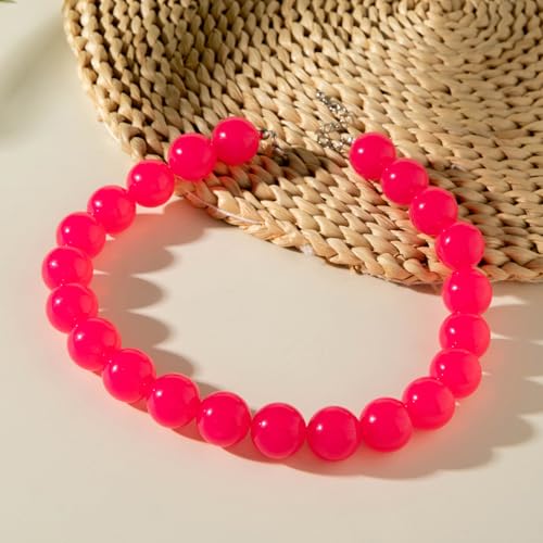 Colorful Chunky Beaded Necklace for Women Acrylic Bead Choker Necklaces Fashion Large Round Beads Necklaces for Women Handmade Summer Jewelry - color: Red Beaded Necklace