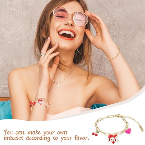 HUISUYTON 10 PCS Charm Bracelet Chain, 18K Gold Charm Bracelet Kit, 6.3Inch Paperclip Chain Bracelets, Chain Bracelet for Jewelry Making, Adjustable Jewelry Charm for Crafting and Gifting - color: Gold+Silver
