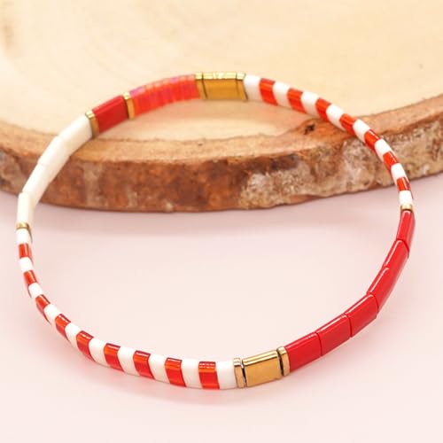 Tila Beaded Stretch Strand Bracelets for Women, Cute Boho Stackable Handmade Colorful Mixed Flat Square Beads Elastic Beach Surfer Bracelet Trendy Jewelry Friend Gift - color: 0901D