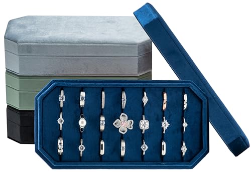Velvet Ring Organizer Display Tray Jewelry Box Earring Holder Case for Wedding Birthday Christmas Day (Dark Blue) - color: Dark Blue