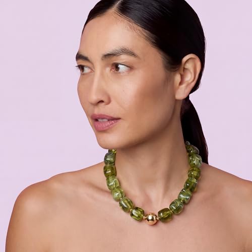 Chunky Necklaces for Women, Trendy Colorful Square Acrylic Resin Beads Statement Choker Necklace, Lightweight Boho Summer Beach Vacation Jewelry - color: Prehnite Green