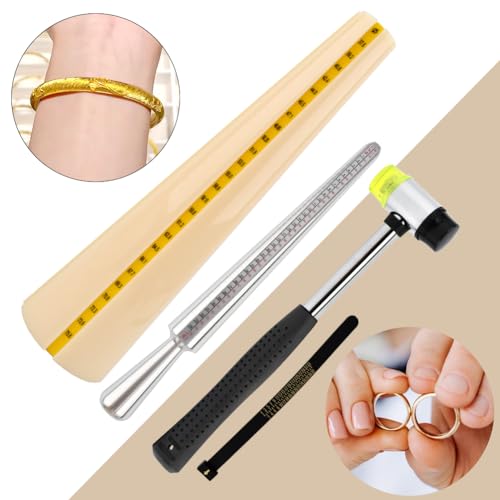 Bracelet Mandrel Sizer Set - Iron Hammer + Stainless Steel Graduated Round Mandrel, Ideal for Bracelet/Jewelry Making (DIY & Jewelry Makers)