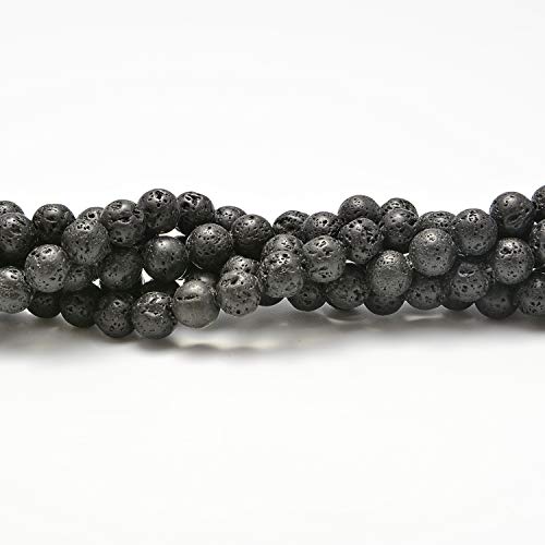NCB 100pcs Genuine Gemstone Loose Beads 6mm Natural Stone Beads Round Real Energy Stones for DIY Jewelry Making Bracelet Necklace, Stretch Unisex (Black Volcanic Lava, 6mm 100Beads) - color: Black Volcanic Lava, size: 6mm 100beads