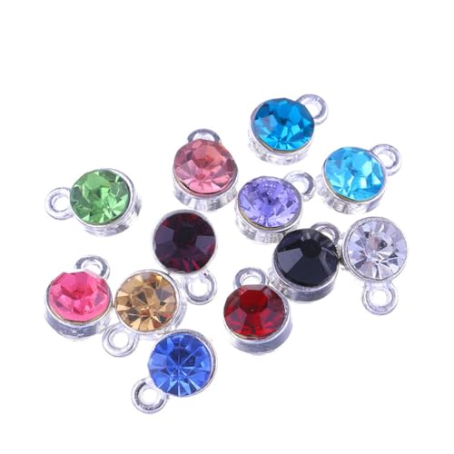 BetterJonny 260pcs Charms for Jewelry Making, 60pcs Gold Crystal Birthstone Charms Beads with 100 Lobster Clasps and 100 Jump Ring for Necklace Bracelet Earring - color: (#A)Silver Round
