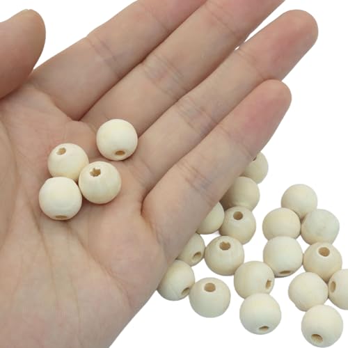 200Pcs Natural Wood Beads, 12mm Small Round Wooden Balls, 1/2Inch Unfinished Wooden Beads for Crafts, DIY Jewelry, Dream Catchers - size: 12mm
