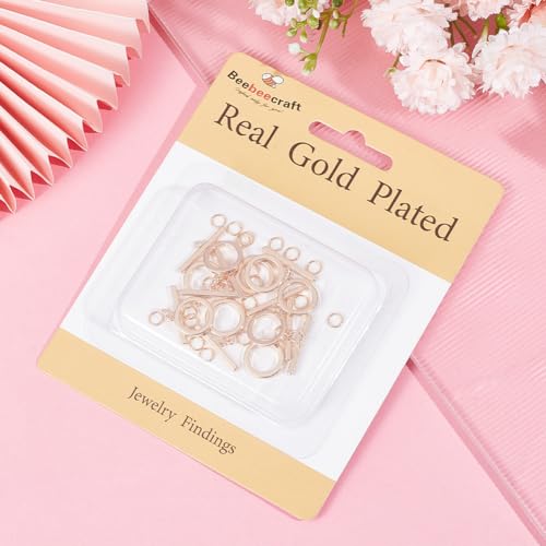 Beebeecraft 1 Box 10Pcs Toggle Clasp 18K Gold Plated Smooth Ring T-bar Closure End Clasps Connector Sets with 20Pcs Open Jump Rings for DIY Jewellery Making Necklace Bracelet - color: #6 10 sets