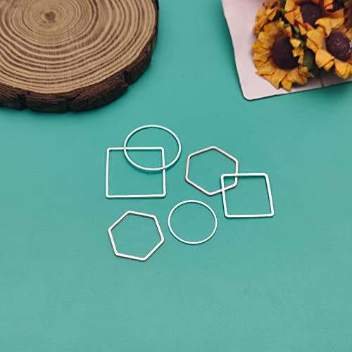 Oubaka 60pcs Earring Beading Hoop Rings,3 Shapes Earring Hoop Jewelry Making Hypoallergenic Square Hexagon Round Earrings Findings Open Bezels Linking Rings for DIY Craft,Earrings Necklace(Silver) - color: 60PCS;Square,Hexagon,Round;Silver