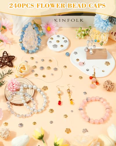 FIVEIZERO 240 Pcs Bead Caps for Jewelry Making, 18 Styles Silver & Gold Flower Bead Caps, Multi-Petal 6mm–16mm for Earrings, Bracelets & Necklaces - color: Antique Gold & Antique Silver