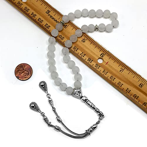 Natural Stone Worry Beads (8mm -33 Pieces) - Prayer Beads (Natural White Jade) - color: Natural White Jade Frosted Beads