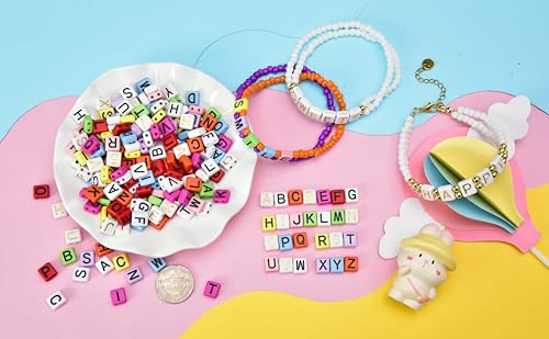 FASHEWELRY 600Pcs Acrylic Letter Beads 2 Hole Tile Bead Flat Square Alphabet Beads Multi-Strand Links Bead for Bracelet Necklace Jewelry Making