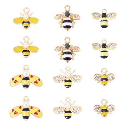 Craftdady Enamel Dangle Charms Pendant Food Animal Flower Cute Charms Colorful Metal Fruit Pendants Hang Ornament for Craft Bracelet Necklace Earring Key Chains Jewelry Making - color: Yellow Bee 2