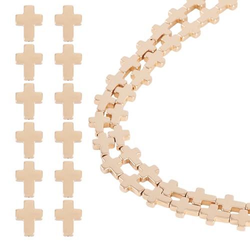 98 Pcs 6mm Hematite Cross Beads for Bracelets Natural Hematite Gemstone Beads Gold Cross Crucifix Bead Charms for Women Men Bracelet Necklace Jewelry Making - color: Gold-Hematite