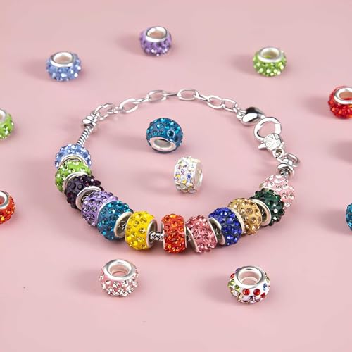 50 PCS Large Hole Rhinestone European Crystal Charm Spacer Beads for Pens Making Bulk Beadable Pens Jewelry Making Supplies DIY Crafts Bracelet (Purple, 12mm) - color: Purple