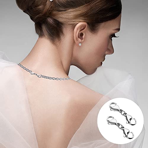 Grevosea 4 Pieces Double Lobster Clasp Extender, Stainless Steel Lobster Claw Clasps Double Claw Connector Bracelet Necklace Extender for DIY Jewelry Making Women and Girls Gifts(Silver) - color: 4pcs