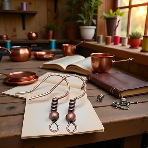 100 Pieces Red Copper Earring Hooks, 20 x 17mm, Hypoallergenic Fish Hook Style with Ball and Coil, DIY Jewelry Making Supplies, Earring Backs and Findings