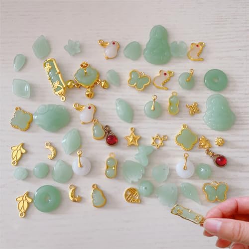 50Pcs Inlaid Alloy Imitation Jade Beads Accessories for DIY Jewelry Crafts Making,Assorted Shaped Spacer Charms Beads with Hole for DIY Necklace Bracelet Earrings Crafts Jewelry Making Kits
