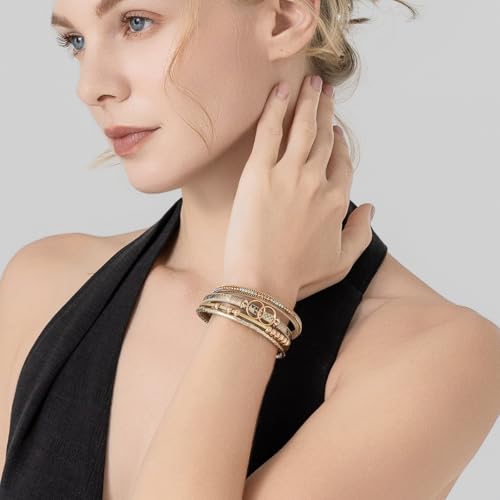 FANCY SHINY Mothers Day Gifts Boho Leather Wrap Bracelet Stackable Infinity Chunky Cuff Bracelets Western Hippie Outfits Jewelry Valentine Gifts for Women - color: Snakeskin Gold
