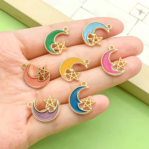 Sailanzi 56pcs Alloy enamel moon and star set Pendant Jewelry Making DIY Keychain Earrings Pendant Various Design Charms for Jewelry Making Bracelets Necklace (SN818) - color: SN818